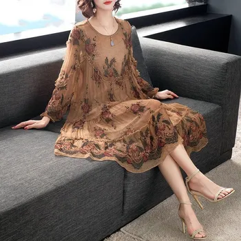 

New fashion Summer Large Size 5XL Chiffon Dress Female 2020 Spring Autumn Women's Loose Imitation Mulberry silk floral Dress