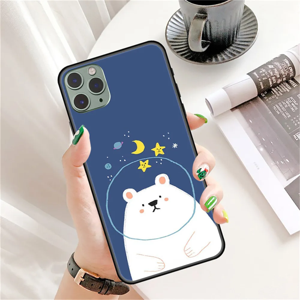 

Cute Case for IphoneSe2 XS Max 11Pro XR 8Plus 6s 11 Cartoon Bear Black silicon Soft Case Full Protective Funda coque etui bumper