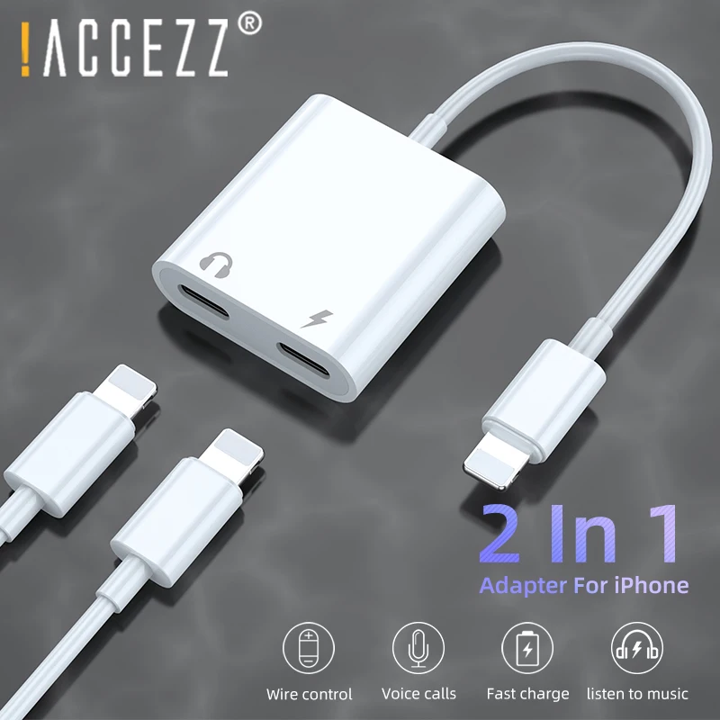 !ACCEZZ Dual Lighting Audio Adapter For IPhone XS MAX XR X 8 Plus 3.5mm Jack Earphone Charging Aux 2 In 1 Splitter For IOS 11 12 usb to iphone converter Adapters & Converters
