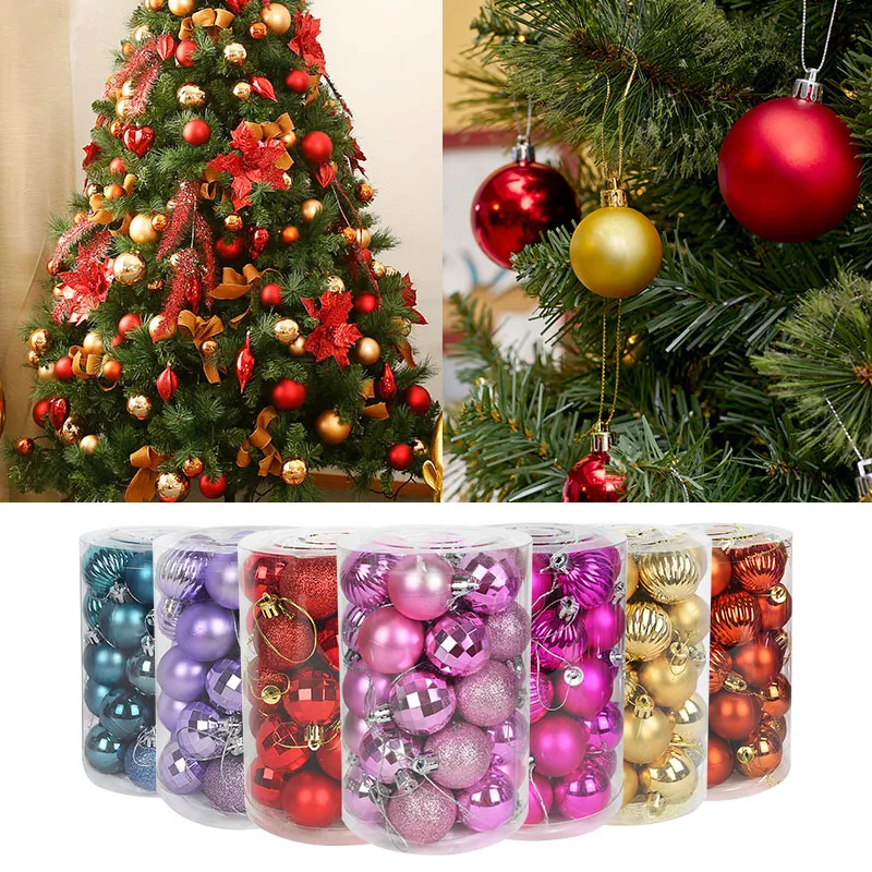 34Pcs/lot Colorful Glitter Christmas Ball Christmas Tree Ornaments Hanging Ball Home New Year Xmas Party Decoration Navidad