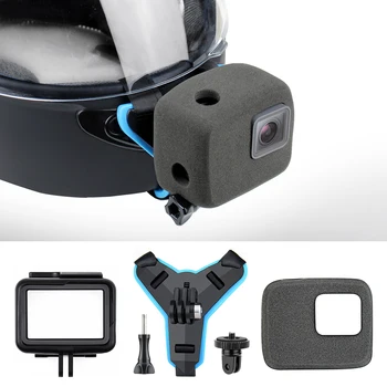 

QIUNIU Motorcycle Helmet Front Chin Strap Mount + Windproof Foam + Frame Case + Tripod Adapter for GoPro Hero 7 6 5 Accessories