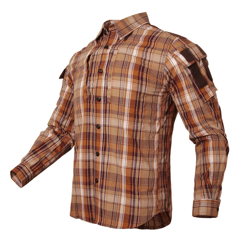 Новая мужская тактическая клетчатая рубашка мужская клетчатая рубашка 4 дополнительных цвета - Цвет: Brown