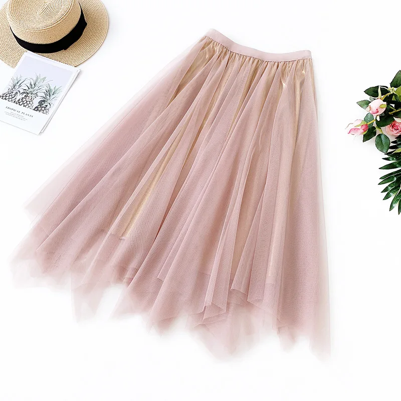 Pink 585 GIGOGOU Асимметричные весенне-летние женские юбки с эластичным поясом, плиссированные юбки с высокой талией, модные юбки для бального платья с металлическим цветом - Цвет: Pink 585