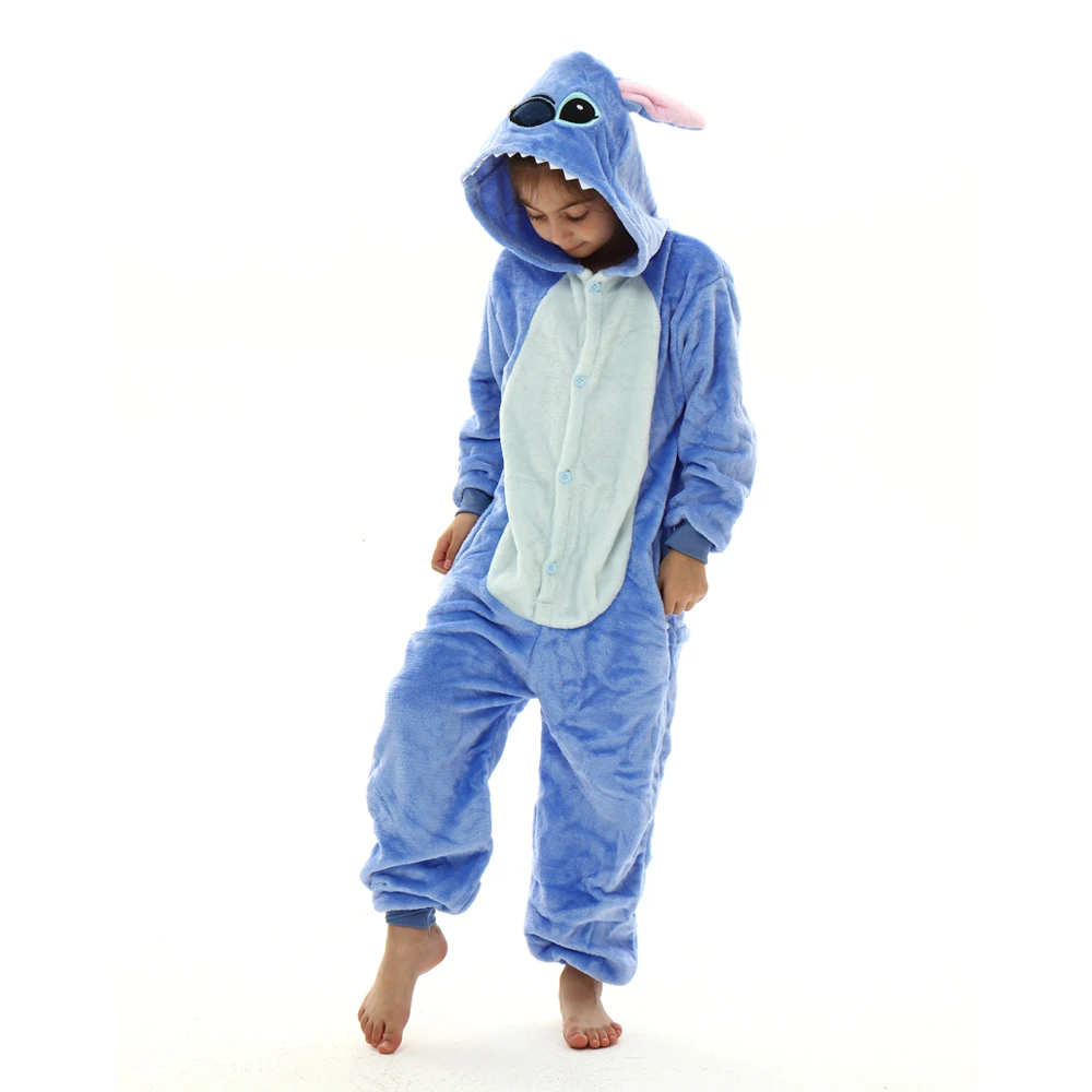 Children Pajamas Sets Disney Stitch Plush Flannel Winter Baby Boy One-Piece