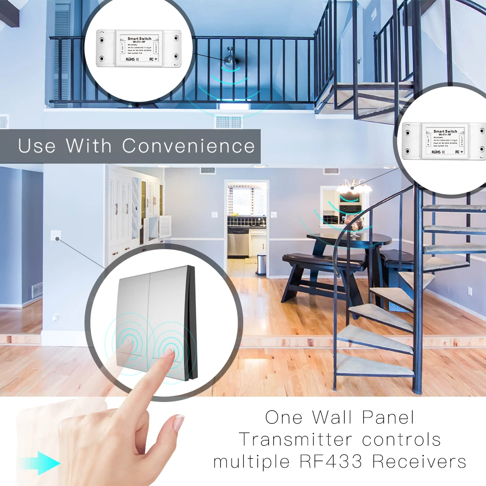 Настенная панель 86 Тип RF433 приемник Wifi беспроводной пульт дистанционного управления смарт-переключатель, умная жизнь/Tuya приложение, работает с Alexa Google Home