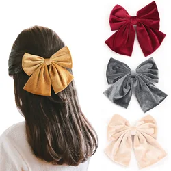 2021 Winter Velvet Bowknot Barrettes Solid Big Bow Pearl Hair Clips Korean Ponytail Clips Hairgrip For Women Hair Accessories