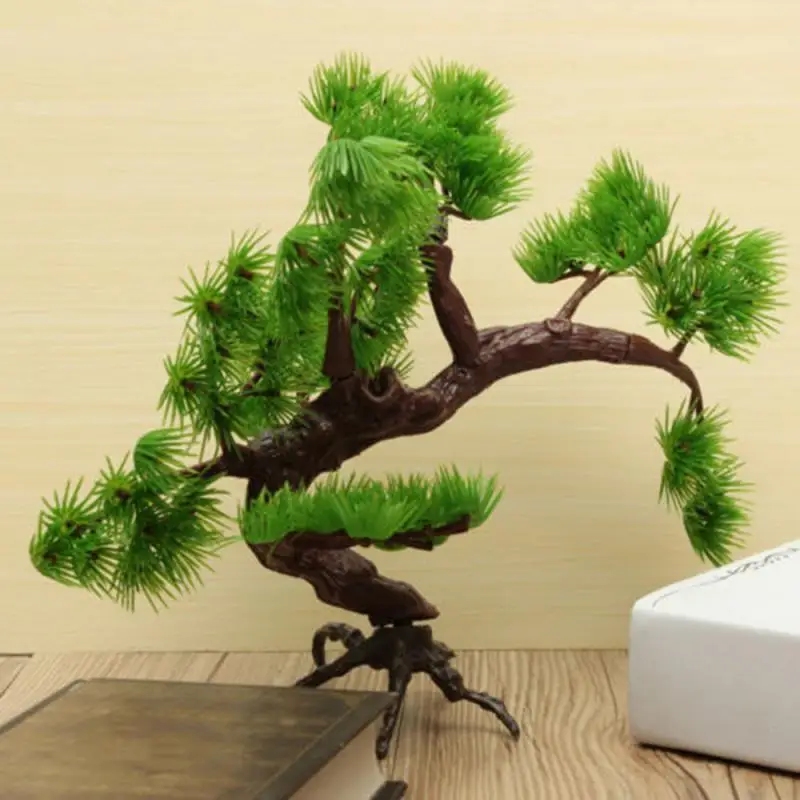 1PC Artificial Plastic Pine Tree Aquarium Decor Accessories Home Office Hotel Decoration Rock Bonsai Ornament Fish Tank Rockery