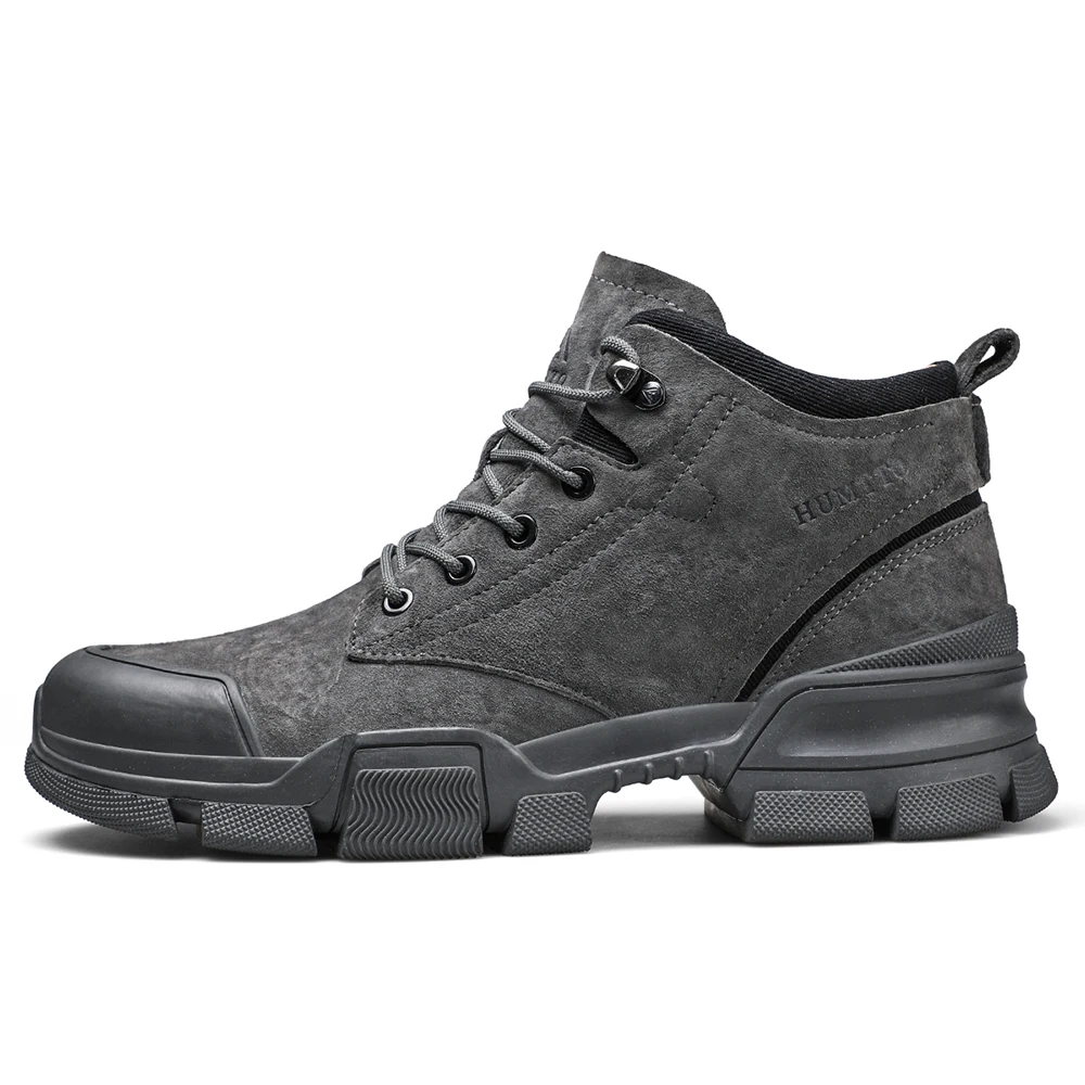 HUMTTO Men's Leather Outdoor Hiking Trekking Hunting Boots Sneakers Shoes For Men Sport Climbing Mountain Boots Shoes Man - Цвет: Темно-серый