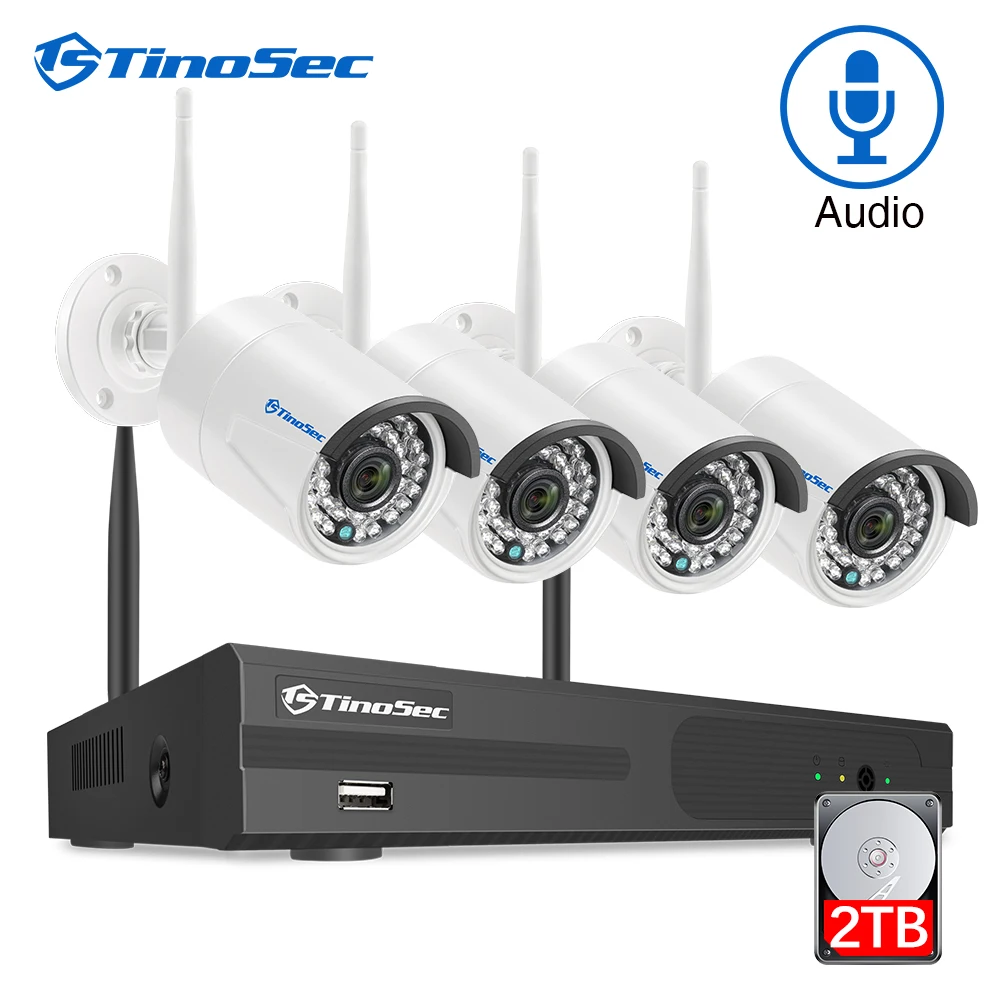 TinoSec H.265 CCTV Системы аудио Беспроводной Камера домашней безопасности 1080 P открытый Водонепроницаемый Wi-Fi NVR комплект видеонаблюдения Системы
