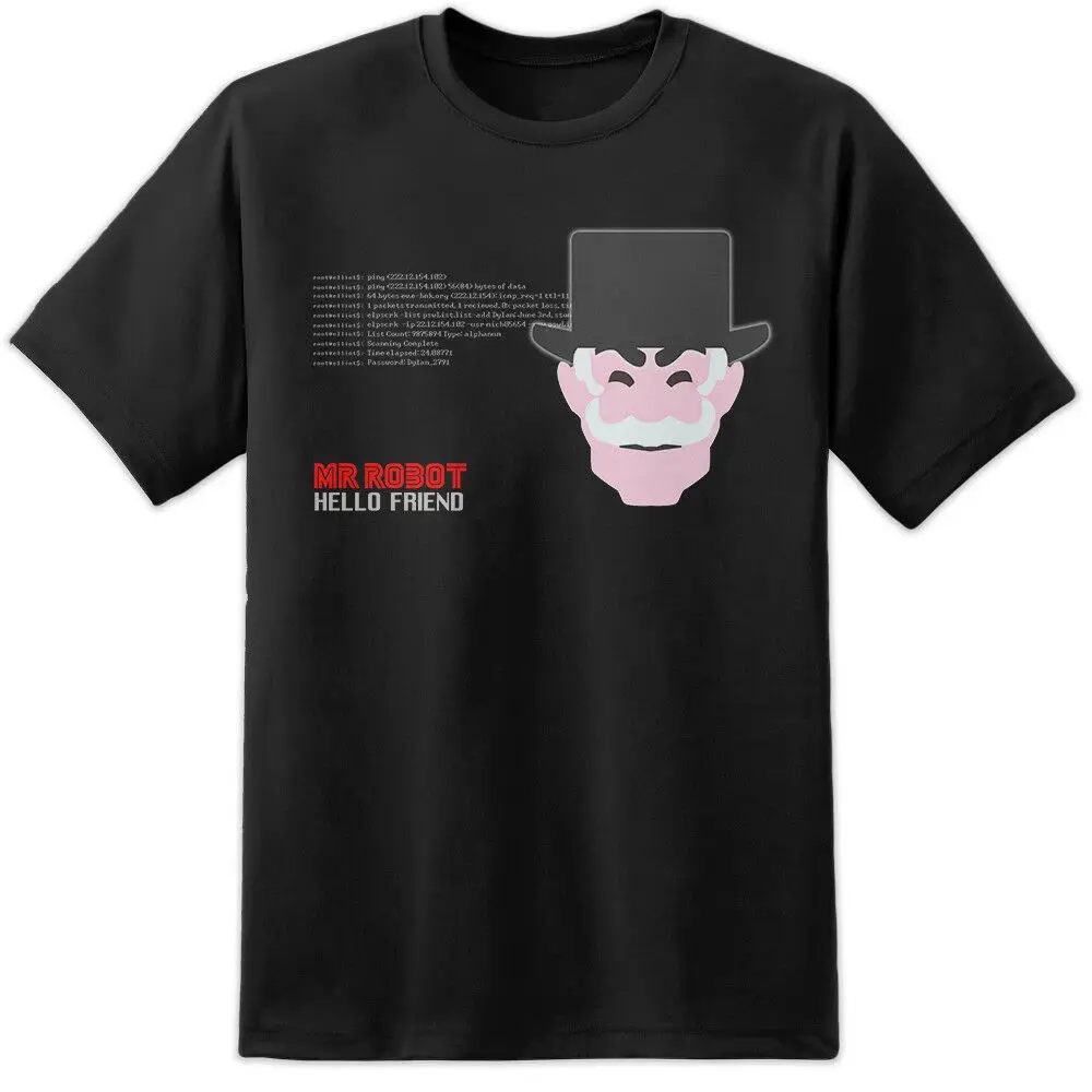 

Mr Robot Hello Friend - T Shirt S-3XL E Corp Evil Elliot TV Cat Windbreaker Pug Men's Funny Black Cotton Summer Harajuku