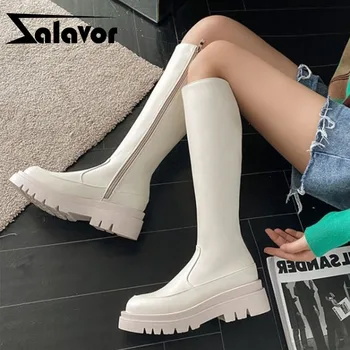 

ZALAVOR Size 33-43 Women Knee Boots Fashion Platform Zipper High Heel Winter Shoes Woman Warm Long Boot Lady Casual Footwear