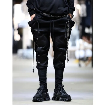 

Hair stylist pants punk singer personality side straps harem pants men's feet slim trousers costumes