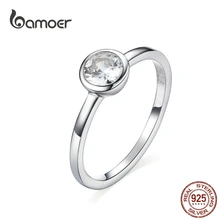 Bamoer, базовое кольцо на палец из чистого циркония, 925 пробы, серебро, минималистичное Женское Обручальное Кольцо SCR535