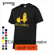 YUANQISHUN Creative Design Spoof Android Robot Funny Print Men's T Shirt New Cotton O-Neck Casual Tshirt Humor Top Tee