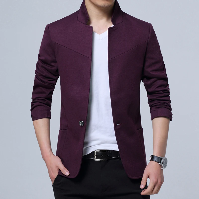 Брендовый Блейзер Для мужчин куртки с воротником стойкой и Пиджаки Slim Fit s пиджак