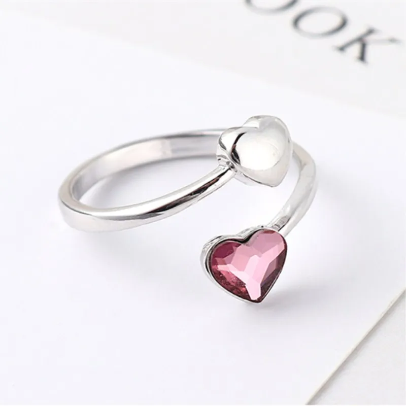 Ms. Betti anillo cristal swarovski двойное сердце любовь Регулируемые кольца для женщин Свадебные Ювелирные изделия Подарки
