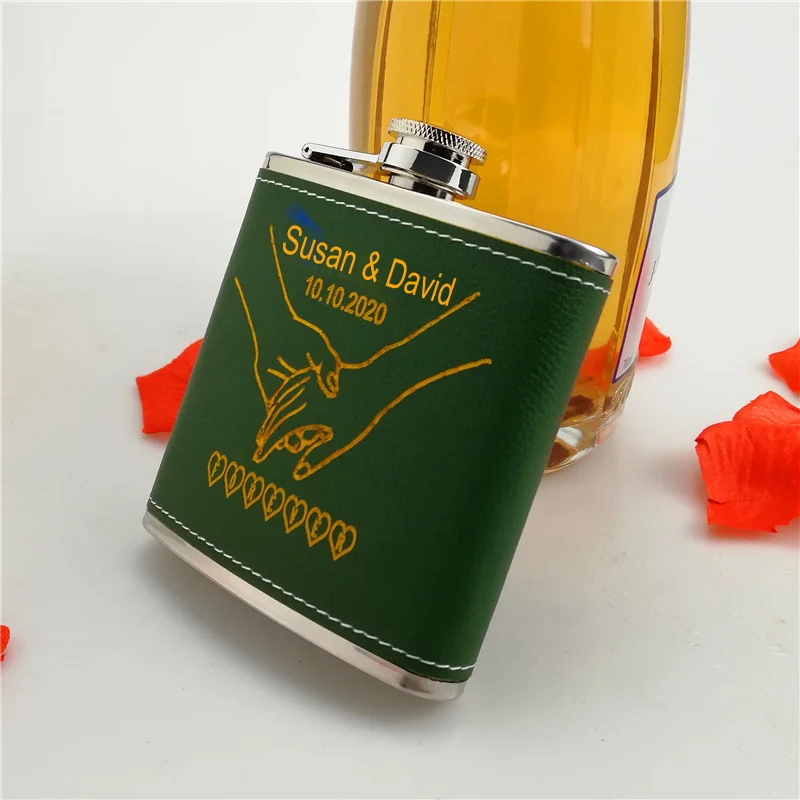Green leather 6 унций кожаный фляжка, бесплатный индивидуальный, свадебный подарок, жених или шафера или лучший подарок, подарок на день рождения - Цвет: Green leather