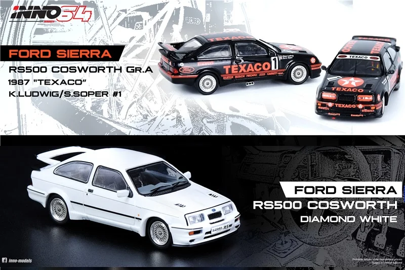 INNO 1:64 FORD SIERRA RS500 COSWORTH #1 TEXACO 1988 /1986 Diamont белая литая модель автомобиля | Игрушки и