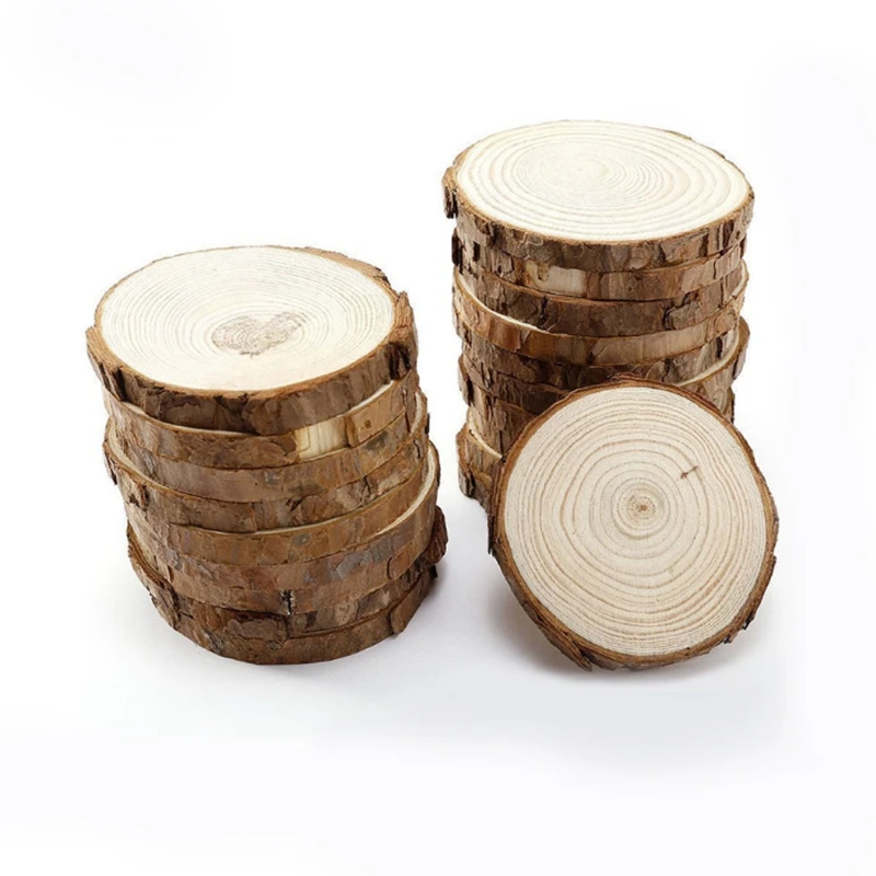 10pcs 10-12CM Wood Log Slices Discs Wooden Craft Embellishment for DIY Crafts Wedding Centerpieces