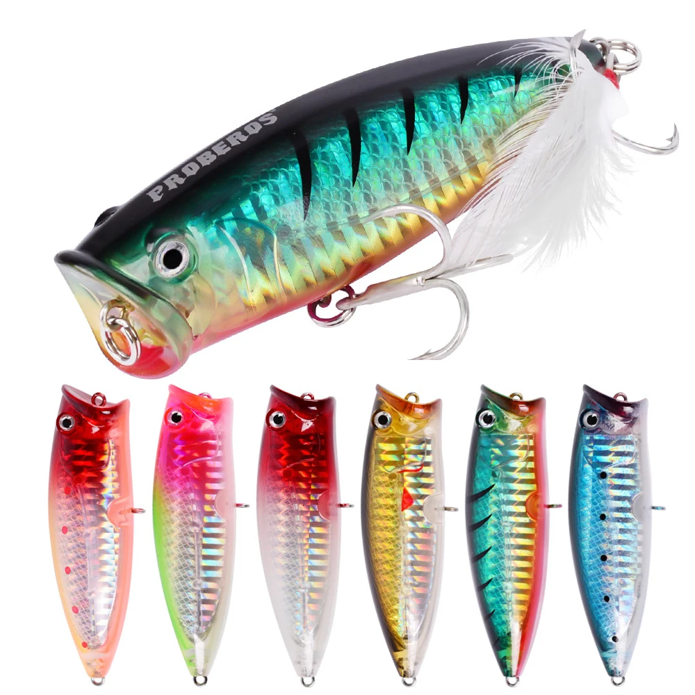 

Fishing Popper Lures with Feather Hooks laser 7.5cm 19g Topwater Hard Bait Artificial Grankbait Wobblers Plastic Fishing Tackle