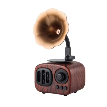 

1PC Retro Wireless Speaker Portable Hands-free Calling Card U Disk Gramophone Speaker (Brown)