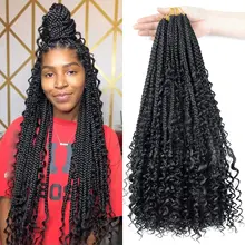 

DANSAMA Goddess Box Braids Crochet Hair Bohomian 3X Crochet Braids Curly Ends Synthetic Braiding Hair Extension Black for Women