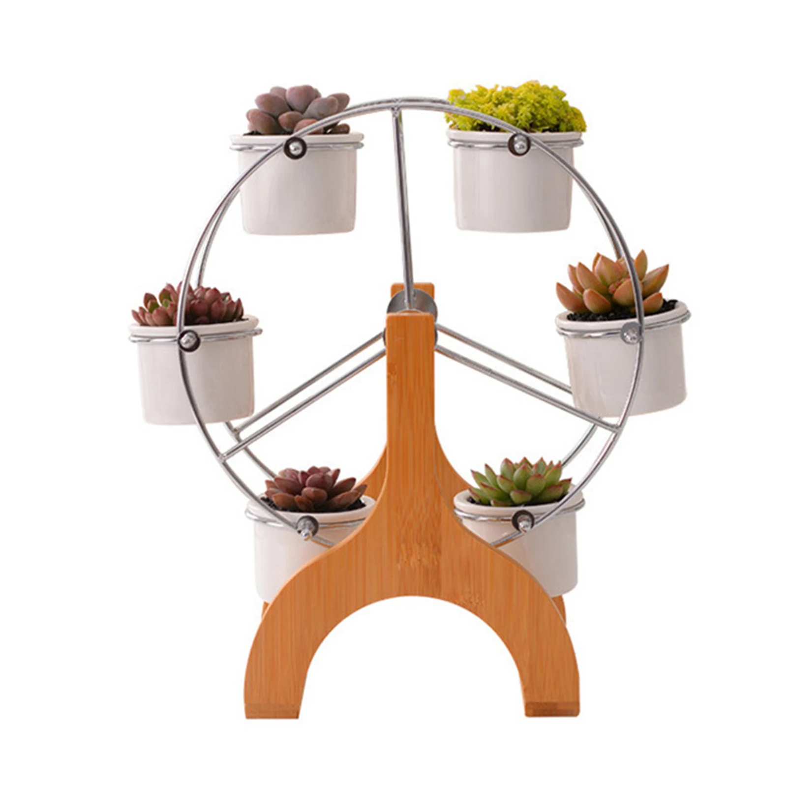 

New Ferris Wheel Plant Stand with 6 Succulent Pots Modern Decorative Ceramic Flower Planter Pot Stand for Home Office Desk