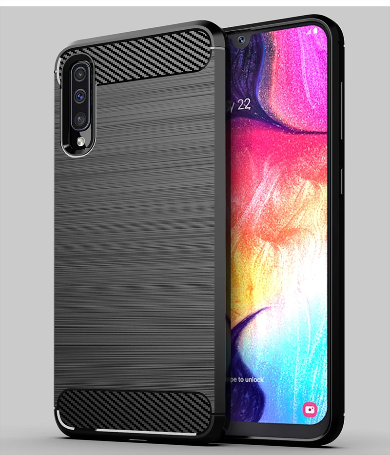 10pcs/lot Brushed Carbon Fiber Soft Bumper Back Cover Case For Samsung Galaxy A6 A8 Plus A7 A9 A9 Star Lite - Цвет: Черный