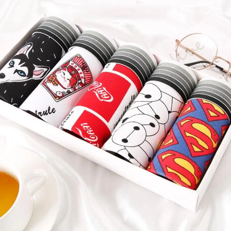 

5pcs/lot Men Underwear funny boxer shorts Man Bamboo Breathable Male Panties Comfortable Soft Cartoon pattern boxers