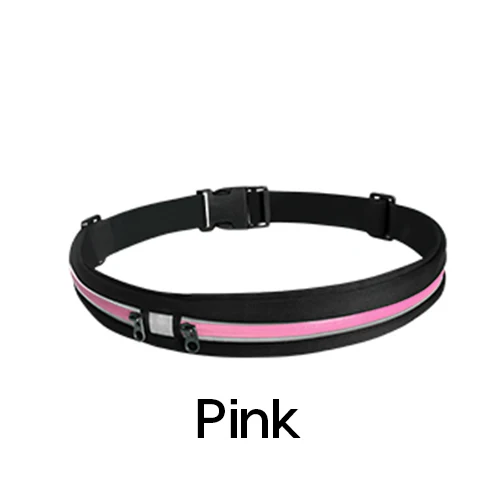 Sports Running Belt Slim Waist Pocket Belt Outdoor Dual Pouch 2 Pockets Sweatproof Reflective Waist Pack Fitness Workout Bag - Цвет: Pink