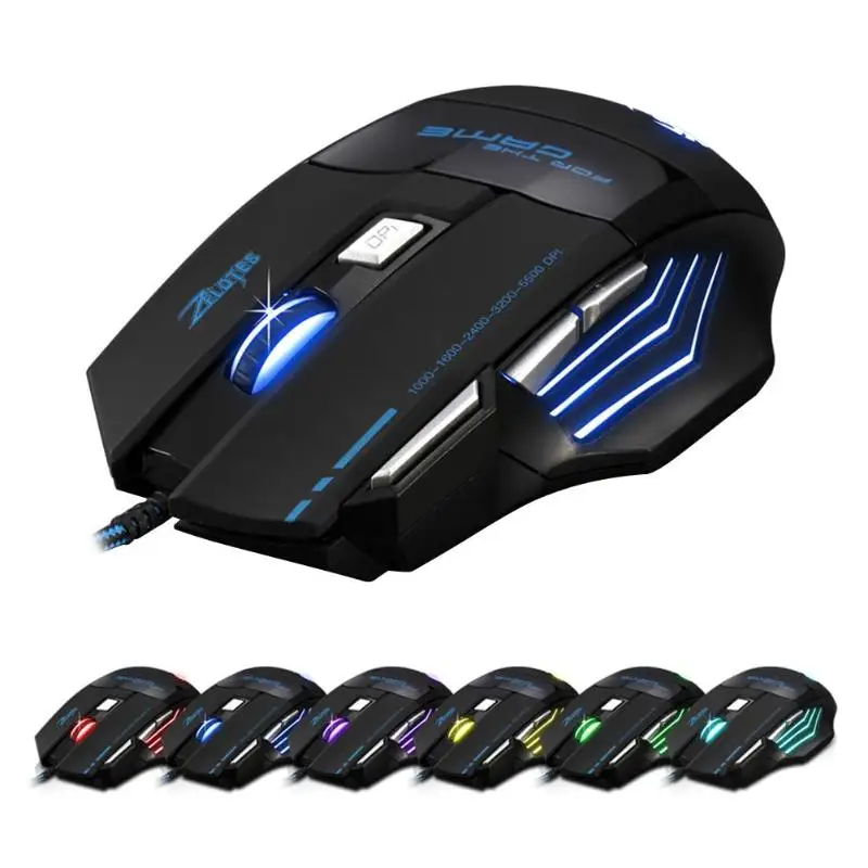 ZELOTES T-80 USB Проводная 5500 dpi Регулируемая оптическая игровая мышь с подсветкой