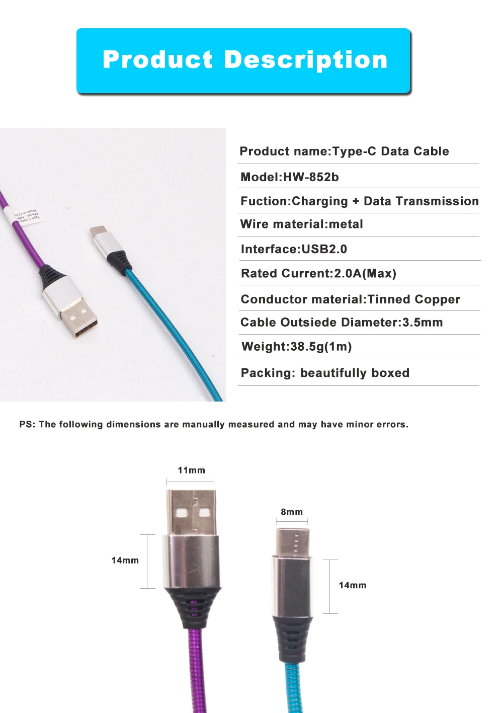 USB кабель для зарядки мобильного телефона тип-c кабель для передачи данных для мобильного телефона цветной градиентный металлический круглый кабель для передачи данных для huawei xiaomi
