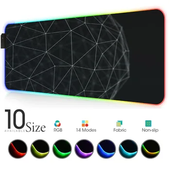 

Geometric Black and White RGB Mouse Pads Gaming Accessories Large LED MousePad with Backlit Mat for Computer Pad Mouse Ergo