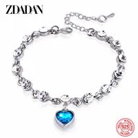 ZDADAN 925 Sterling Silver Charm Sapphire Heart Bracelet Chain For Women Fashion Engagement Party Jewelry Gift 4