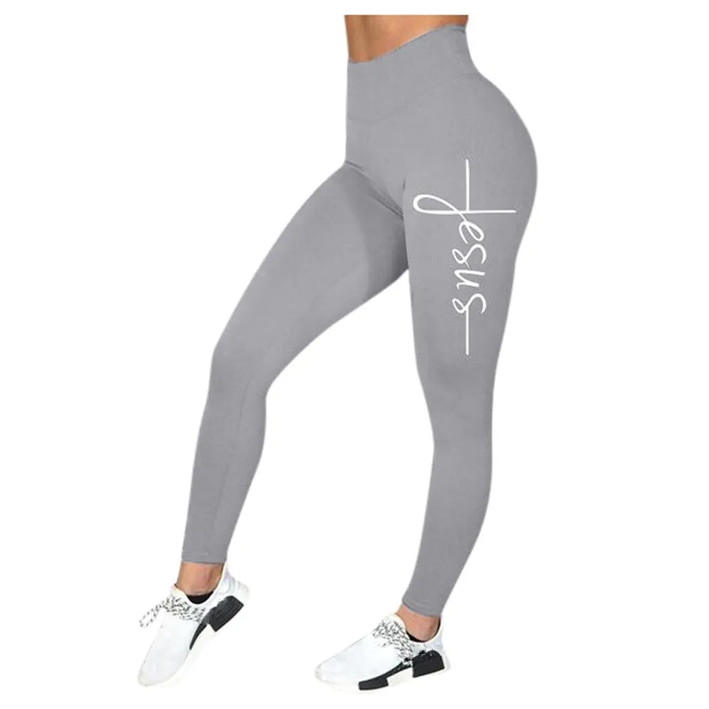 Женские леггинсы для фитнеса с буквенным принтом, леггинсы для тренировок с высокой талией, укороченные штаны, эластичная одежда для спортзала, быстросохнущие леггинсы одежда для активного отдыха - Цвет: Серый