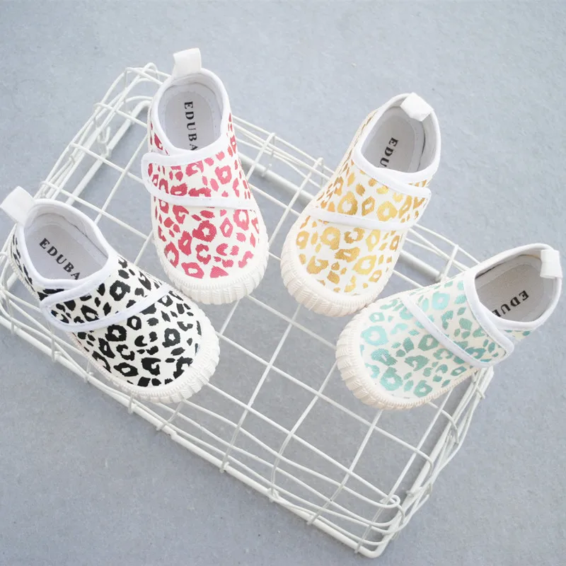

Eduba Spring And Autumn GIRL'S Shoes Leopord Pattern Bright Surface Velcro Children Anti-slip Canvas Shoes Mold Plastics Soft-So