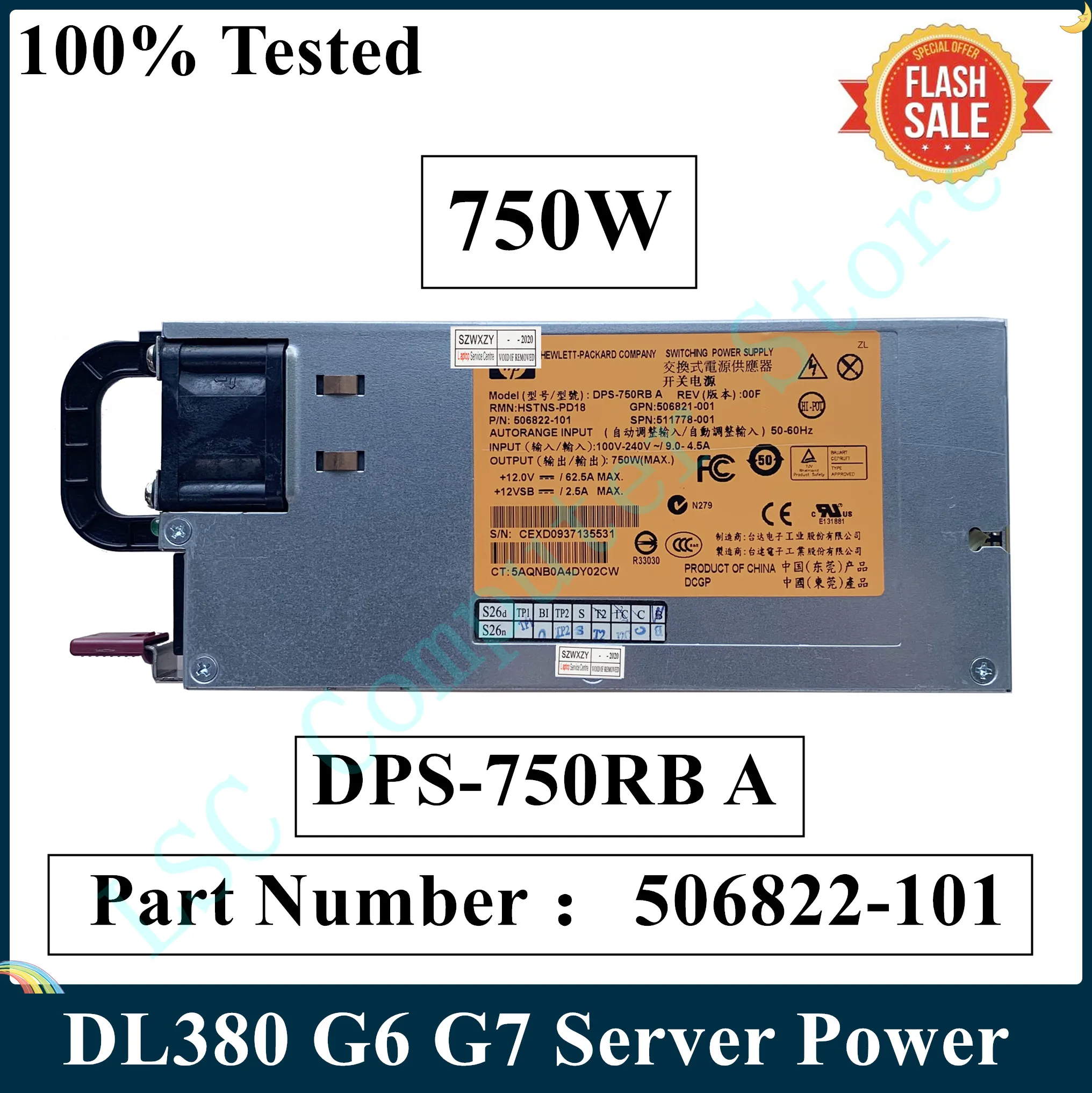 LSC для HP DL380 G6 G7 750 Вт BTC PSU Серверная мощность DPS-750RB A 506822-101 506821-001 511778-001 HSTNS-PD18 100%