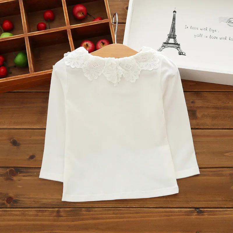 Детские футболки для девочек; хлопковый топ с длинными рукавами; блузка с оборками для маленьких девочек; рубашка; весенне-осенняя одежда для маленьких девочек; RT051