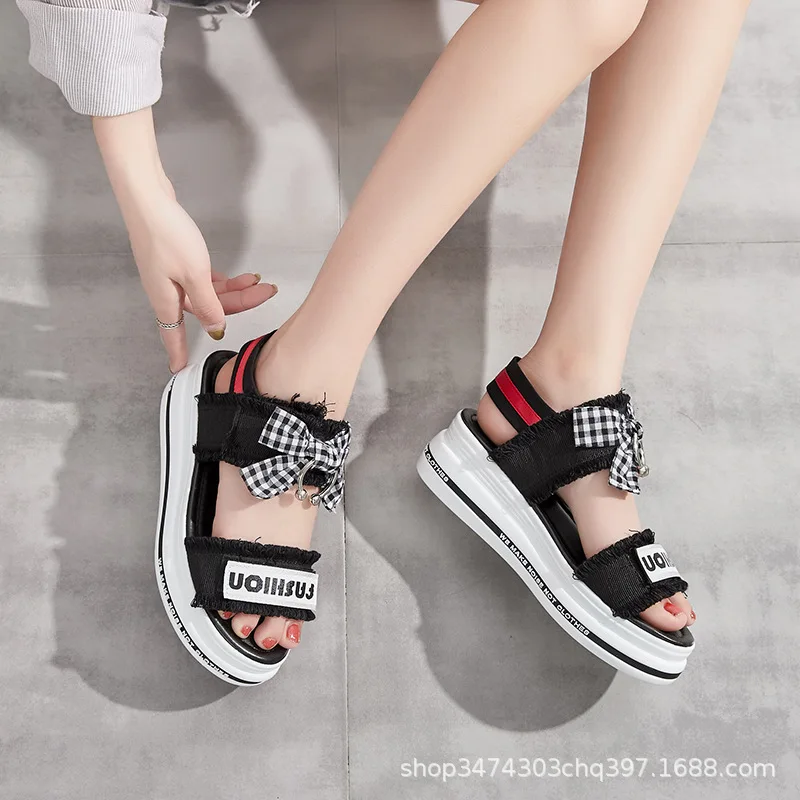 

Sandals Women's INS chao liu su-Style Students 2019 Summer New Style Online Celebrity Versatile Fashion Thick Bottomed Bow WOMEN