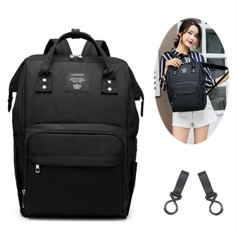 

Diaper Baby Bag for Stroller Mummy Maternity Nappy Bag Business Style Solid Bag Front Zipper Back Rings Hang on Wheelchair