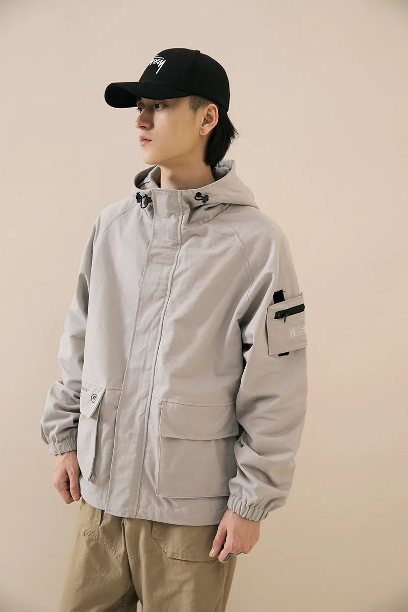 

City Where the Product Japanese-style Popular Brand Hooded Tooling Disassembly Pocket Velcro Function Tactical Jacket Men'S Wear