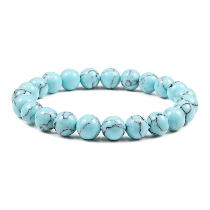 

Natural Stone Colored Turquoises Bracelet Men 8mm Round Beads Elastic Rope Bracelets Women Jewelry Yoga Meditation Accessories