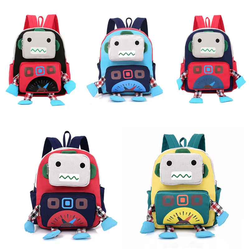 

CHILDREN'S School Bags 2019 New Style Canvas Cute Kindergarten Backpack Cartoon Robot Backpack