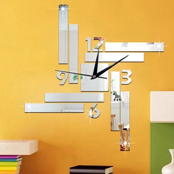

Environmental Mirror Clock Restaurant Wall Bell Stripe Square Geometric Arrangement Mirror Clock