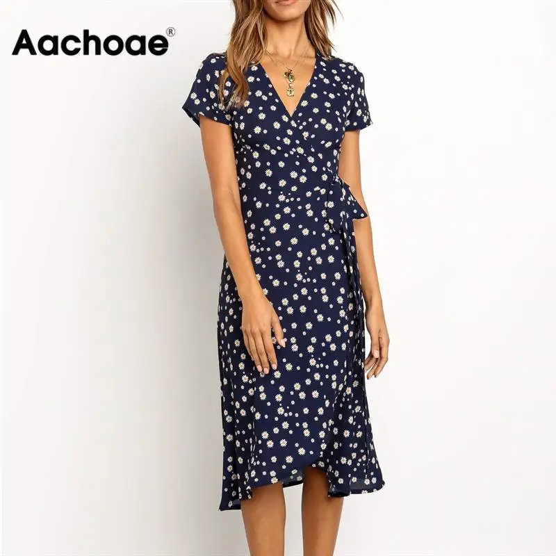 Aachoae Summer Long Dress 2020 Print Boho Wrap Beach Dress Sexy Side Split Elegant Bodycon Long Party Dress Sundress Vestidos Aachoae Summer Long Dress 2020 Print Boho Wrap Beach Dress Sexy Side Split Elegant Bodycon Long Party Dress Sundress Vestidos