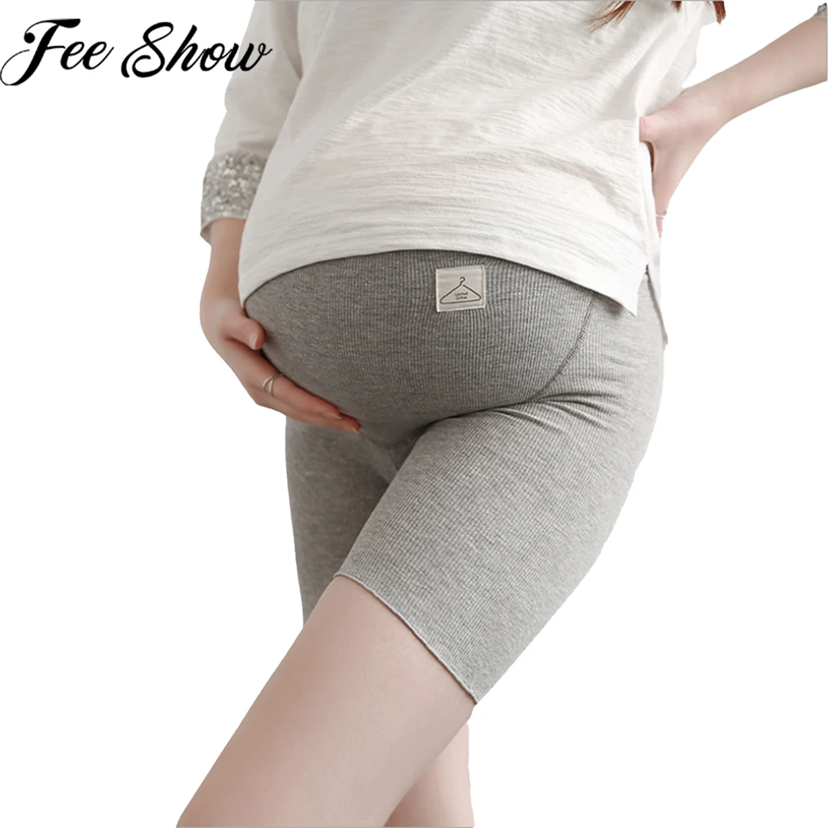 

Summer Maternity Thin Ribbed Short Legging Adjustable High Waist Belly Underpant Clothes for Pregnant Women Pregnancy Hot Shorts