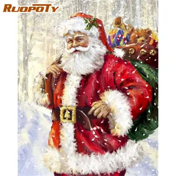 

RUOPOTY Paint By Numbers Framed On Canvas 40x50cm Santa Claus With Gift Figure Picture By Number Kits Acrylic Pigment Draw Art