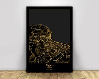 

Algiers Algieria Black&Gold City Light Maps Poster Custom World Art Canvas painting wall pictures for living room Home Decor