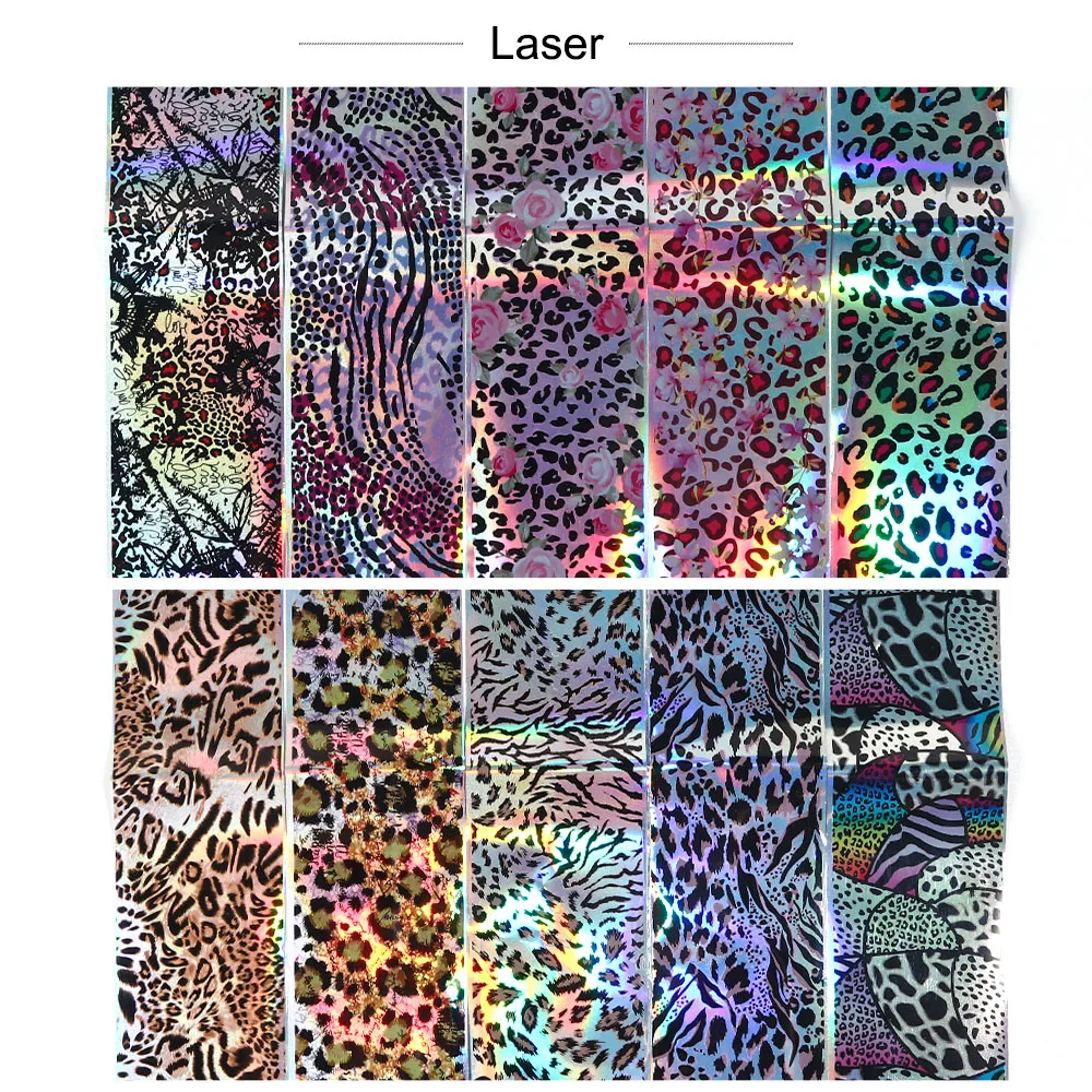 10 шт леопардовые наклейки из фольги для ногтей Нейл-арт набор фольги голографический дизайн клейкие Обертывания украшения Маникюр TR2001