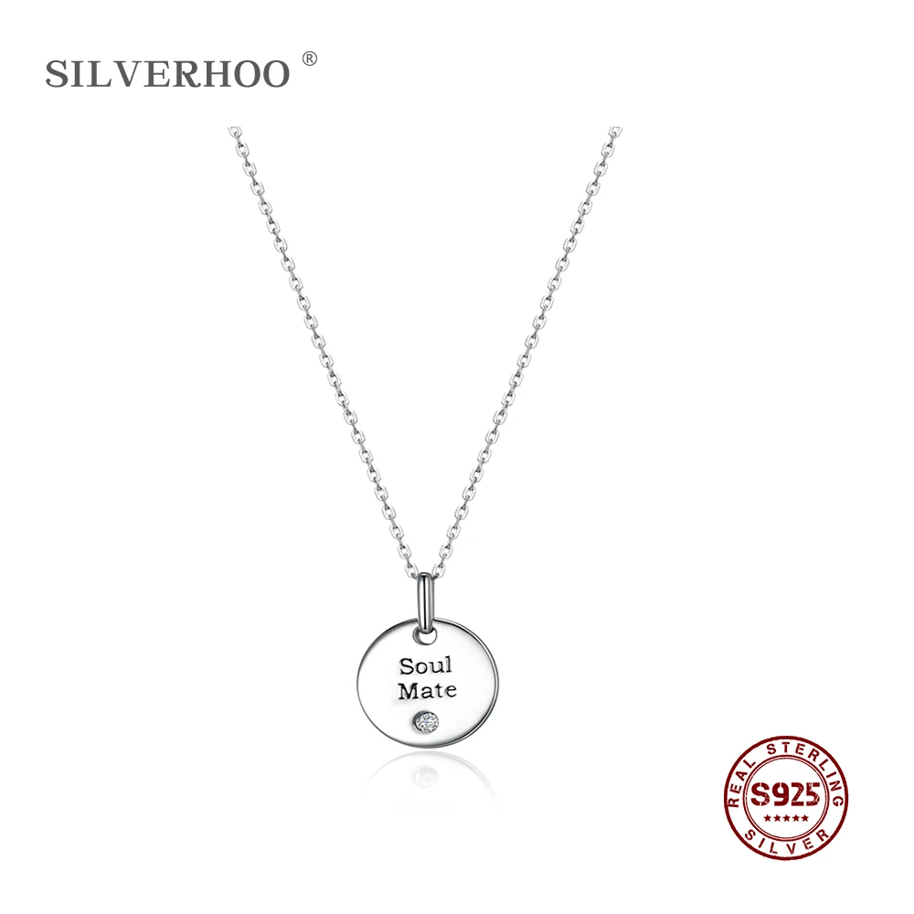 SILVERHOO "подарок на день Святого Валентина" элегантный 925 пробы Серебряный Круглый буквы Форма Подвески Ожерелья для женщин Свадебные ювелирные изделия воротник